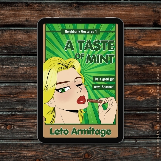 An e-reader showing the cover of A Taste of Mint by Leto Armitage